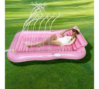 Balakaka Colchoneta Piscina Adultos 208×130cm, Diseño de Rociado de Agua, Tanning Pool Hamaca Hinchable con Portabebidas, Hinchable Flotador Piscina para Fiestas Verano, Rosa Transparente