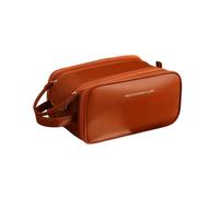 Balakaka Neceseres de Viaje para Mujeres Gran Capacidad 28 * 16 * 14.5 cm, Bolsa de Maquillaje de Viaje Organizador con Asa, Portátil PU Cuero Impermeable Doble Cremallera Neceser, Marrón Caramelo