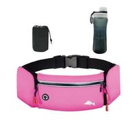 Balakaka Riñonera Running Deportiva Hombre Mujer con Botella de Agua, Cinturon Running con Conector para Auriculares, Impermeable Multifuncional Bolso de Cintura con Portabotellas, Rosa