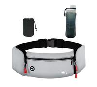 Balakaka Riñonera Running Deportiva Hombre Mujer con Botella de Agua, Cinturon Running con Conector para Auriculares, Impermeable Multifuncional Bolso de Cintura con Portabotellas, Gris Claro