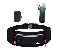 Balakaka Riñonera Running Deportiva Hombre Mujer con Botella de Agua, Cinturon Running con Conector para Auriculares, Impermeable Multifuncional Bolso de Cintura con Portabotellas, Negro