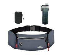 Balakaka Riñonera Running Deportiva Hombre Mujer con Botella de Agua, Cinturon Running con Conector para Auriculares, Impermeable Multifuncional Bolso de Cintura con Portabotellas, Gris Oscuro