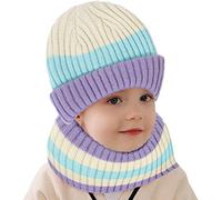 Balakaka Sombrero de Invierno para Niño, Gorro de Invierno y Braga Cuello Cálido y Resistente al Viento, Pasamontañas Térmicos 1-6 Años Niño Niñas Regalo, Arroz con Menta púrpura