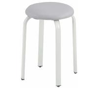 Balama Taburete apilable blanco y gris, 45 x 31 x 31 cm, de metal con deslizador de suelo ajustable y piel sintética resistente