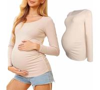 BALAMLB Camiseta De Maternidad De Manga Larga para Mujer, Camiseta De Maternidad, Ropa Térmica para Estar En Casa para Mujer,Cuello Redondo,Camiseta De Embarazo, Camiseta De Transpirable B,L(50-60kg)