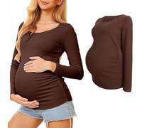 BALAMLB Camiseta De Maternidad De Manga Larga para Mujer, Camiseta De Maternidad, Ropa Térmica para Estar En Casa para Mujer,Cuello Redondo,Camiseta De Embarazo, Camiseta De Transpirable A,M(40-50kg)