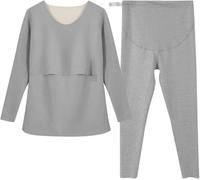 BALAMLB Conjunto De Lactancia De Manga Larga para Mujer, Ropa Interior Cálida, Ropa Interior De Doble Capa, Camiseta De Maternidad Posparto, Camiseta De Maternidad,Cómodo Y Suave Lavable E,M(40-50kg)