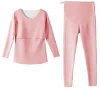 BALAMLB Conjunto De Lactancia De Manga Larga para Mujer, Ropa Interior Cálida, Ropa Interior De Doble Capa, Camiseta De Maternidad Posparto, Camiseta De Maternidad,Cómodo Y Suave Lavable A,L(50-60kg)