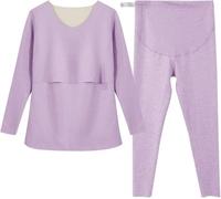 BALAMLB Conjunto De Lactancia De Manga Larga para Mujer, Ropa Interior Cálida, Ropa Interior De Doble Capa, Camiseta De Maternidad Posparto, Camiseta De Maternidad,Cómodo Y Suave Lavable B,L(50-60kg)