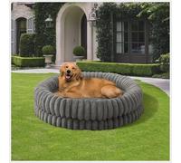 BALANCE Cama de lujo para perros, 43 pulgadas, redonda, para perros de gran tamaño, lavable, cama calmante de espuma para perros con fondo antideslizante, color gris
