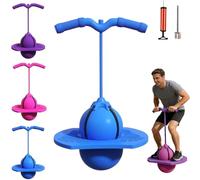 Balance Jumping Ball, Crazy Jumper Jump Ball Balance Board with Handle, Quiet Fitness Bouncing Balls with Non-Slip Footpads Indoor & Outdoor Fun (Blue)