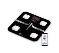 LITTLE BALANCE 8353 Connect-4 Classic, Impedanciómetro conectado, Análisis de composición corporal (Peso/Grasa/Agua/Masa ósea y masa muscular/IMC), 180 kg, Vidrio templado, Negro