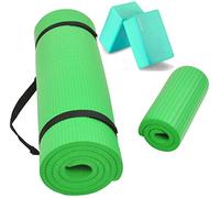 BalanceFrom GoYoga+ - Esterilla de yoga multiusos extra gruesa de alta densidad antidesgarros y rodillera con correa de transporte, verde, 1/2 pulgada