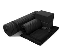BalanceFrom GoYoga - Juego de 7 piezas, incluye esterilla de yoga con correa de transporte, 2 bloques de yoga, toalla de yoga y rodilleras de yoga (negro, 1/2 pulgada de espesor)