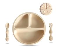 BALANCEX Plato Bebe de Silicona con Ventosa y 2 Cucharas de Aprendizaje, Plato Blw, Cuchara Bebe Aprendizaje, Nivel 1 y 2, Vajilla Bebe para Alimentación Segura y Fácil