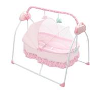 Balancín eléctrico para bebé, 5 marchas, ajustable, con 12 canciones integradas y funciones de conexión Bluetooth y USB, función de temporización, plegable y portátil (rosa)