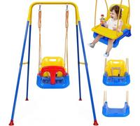 Balancín para bebé 4 en 1 para exteriores con bandeja, columpio infantil para exteriores con estructura plegable y cinturón de seguridad para exterior e interior, fácil de montar