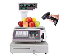 Balanza digital con impresión de etiquetas y código de barras de 30 kg (66 lb), pantalla LCD dual, impresora de etiquetas térmicas para tiendas de alimentos, carne y comestibles.
