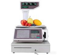 Balanza digital con impresión de etiquetas y código de barras de 30 kg (66 lb), pantalla LCD dual, impresora de etiquetas térmicas para tiendas de alimentos, carne y comestibles.