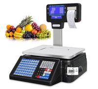 Balanza digital de conteo con impresora de etiquetas térmicas, mesa de pesaje comercial para venta minorista de alimentos, capacidad de 66 libras, cálculo de precios para supermercados y tiendas, máq