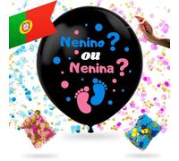Balão Revelador de Gênero Bebê Menino ou Menina Preto em Português - Revelação de Gênero - Surpresa de Gravidez - Festa Comemorativa (1 UNIDADE)
