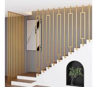 Balaustres de cubierta con husillos metal, barandilla diseño tubo cuadrado estilo moderno, decorativa hierro forjado dorado, for pasamanos seguridad for porche, ático y pasillo(90cm/35.4in)