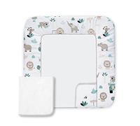 Balbina Cambiador de algodón para cambiar pañales, cambiador con funda de rizo intercambiable, resistente y resistente, 70 x 75 cm, coches en el zoológico