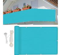 Balcón al aire libre de 125 x 600 cm, resistente a la intemperie, ojales de protección UV y cuerda color azul, perfecto para decoración de terrazas y soluciones de privacidad de parasol.