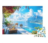 Balcón Frente al Mar Puzzle de 1000 Piezas Papel para Adultos Cielo de Verano Puzzle para Toda la Familia Relajación Hogar 38x26cm/1000pcs