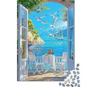 Balcón Frente al Mar Puzzle de 1000 Piezas Puzzle para Adultos Gaviotas Relajación Familia Hogar 38x26cm/1000pcs