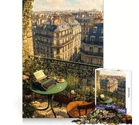 Balcón Parisino con máquina de Escribir y café Rompecabezas de 1000 Piezas para Adultos Regalos para Mejorar la Memoria Tiempo Libre Decoración de Pared con Corte preciso (38x26cm)