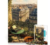 Balcón Parisino con máquina de Escribir y café Rompecabezas de 1000 Piezas para Adultos Regalos para Mejorar la Memoria Tiempo Libre Decoración de Pared con Corte preciso (38x26cm)