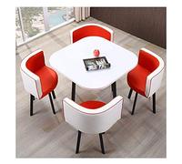 Balcón, sala de estar, mesa de comedor y sillas, moderna mesa redonda minimalista para oficina, recepción y combinación de sillas (color: cuero negro) (cuero blanco rojo)