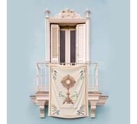 Balconera Corpus Christi Semana Santa Religiosa. Decoración religiosa de tela 70x100 cm. Colgadura con damasco blanco. Beige. Flores. Decoración balcón. Tela impresa con imagen Corpus Christi (3)