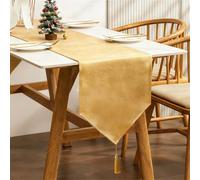 BALCONY & FALCON Camino de Mesa Lavable de Navidad, 35 x 130 cm, Aspecto de Lino, no Brillante, Impermeable, para decoración de Fiestas, Color Dorado