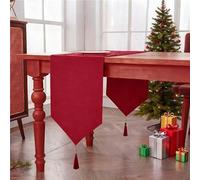BALCONY & FALCON Mantel Navideño de Lino 35x300 cm Impermeable Lavable con Flecos Modernos para Interior y Exterior Rojo Rubí