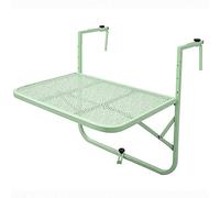 Balcony Folding Railing Table 3-Level Height-Adjustable Wrought Iron Hanging Side Table Flower Stand Space-Saving Coffee Table for Patio Garden Green 60x40cm