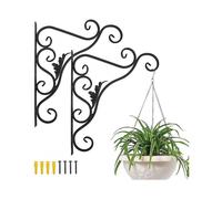 Balcony Wall Mounted Plant Holder, Set of 2 Retro European Leaf Shape, Wrought Iron Hanging Hook, for Basket Lanterns with Screws- Painted Black