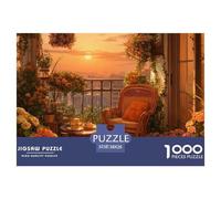 Balcony with Flowears in Sunset 1000 Stück Stabiler Karton Puzzle Balcony Under Sunset Stressabbau Familienspiel Puzzles Als Geburtstagsgeschenke 38x26cm/1000pcs