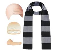 Bald Head Cosplay Set | Striped Scarf Halloween Costume Set | Balds Head Net Party Headwear | Cosplay Costumes Party Headwear | 4X Striped Scarf Bald Wig Hat Fake Nose, Halloween Costume Accessories