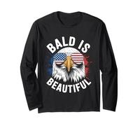 Bald is Beautiful American Bald Eagle 4th Of July US Flag Manga Larga