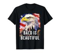 Bald is Beautiful - Epic American Flag USA with Eagle Camiseta gráfica económica, Hombre, Negro, S
