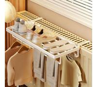 Balda Radiador Sin Taladro Estante de Hierro Forjado para Radiador con Barra para Secar Ropa Espaciado Ajustable Entre Ganchos Estante Radiadors para Hogar Dormitorio Salón Pasillo(White,55x20x12cm)