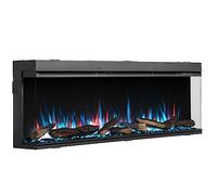 BALDERIA Athena 60 - Chimenea eléctrica empotrable panorámica con Llama LED Multicolor y Troncos Decorativos, Calefactor bajo Consumo para salón Moderno