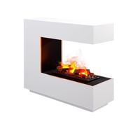 BALDERIA Cassiopeia - Chimenea eléctrica, Separador de ambientes - Blanco | Chimenea de pie, efecto de llamas LED Optimyst, vapor de agua, sonido de crepitar, leños, vista de las llamas en 360°