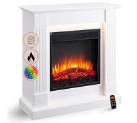 BALDERIA Chimenea eléctrica de pie Ladina, 2000 W, Blanco | Efecto de Llama 3D, Calentador, Calefacción, Iluminación Ambiental LED, Mando a Distancia, Temporizador y termostato