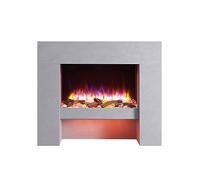 BALDERIA Chimenea eléctrica Naran - Chimenea de pie con calefacción, iluminación LED, Efecto de Llama 3D y Mando a Distancia - Chimenea eléctrica Gris