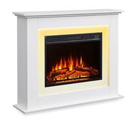 BALDERIA Finn Chimenea Eléctrica Decorativa con Mueble, Blanco | Calefactor 2000 W, efecto llama 3D, luz LED, termostato, temporizador y mando a distancia