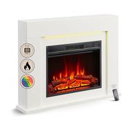 BALDERIA Finn Design - Chimenea Eléctrica con Mueble - Blanco | Efecto Llama 3D, Iluminación Ambiente Led, Calefacción, Temporizador, Termostato, Mando a Distancia