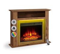 BALDERIA Liora - Chimenea Electrica Decorativa - Madera Roble Oscuro | Compartimiento, Efecto Llama 3D, Iluminación Ambiente Led, Calefacción, Temporizador, Termostato, Mando a Distancia